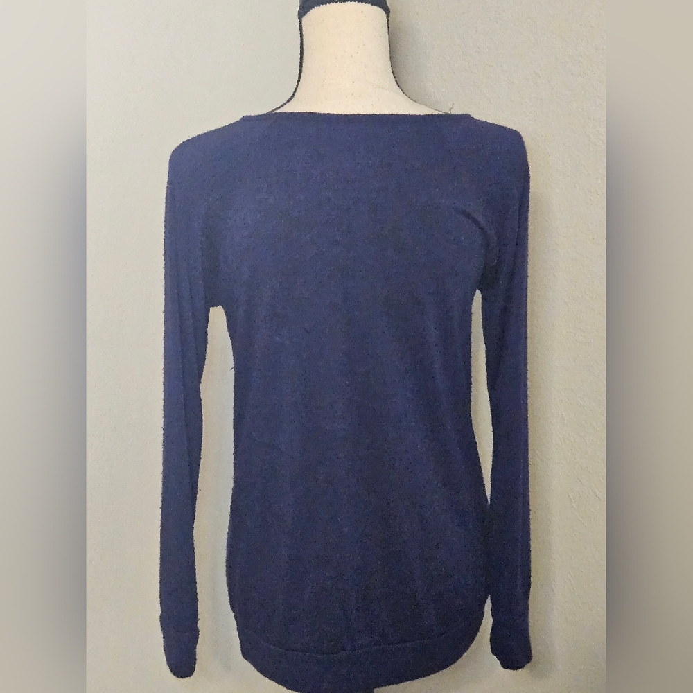Navy Long Sleeve Top with Leopard Pocket - Picture 2 of 9